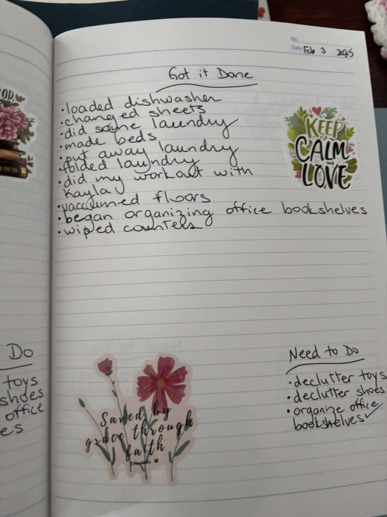homemaking journal photo of the layout of the journal with bullet points 
